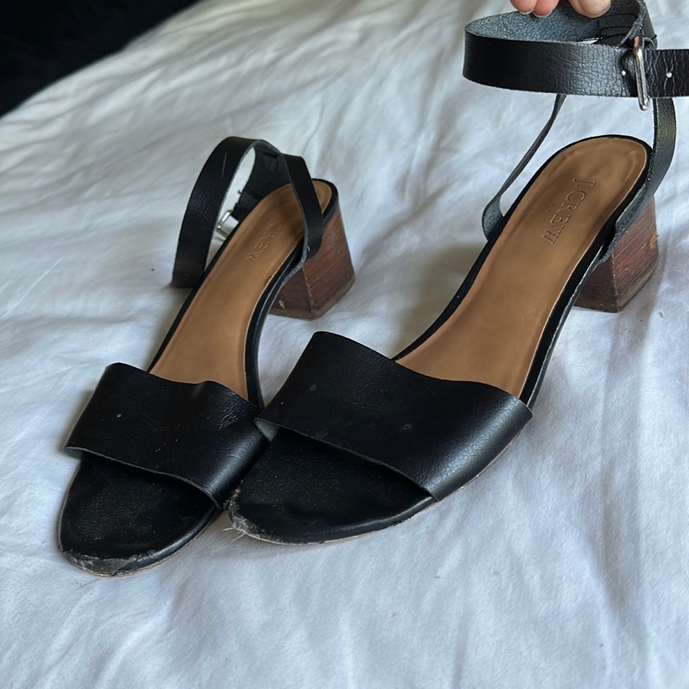 Black leather j crew sandals size 8